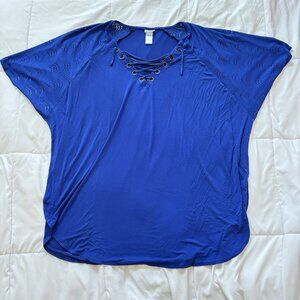 Dotti Womens XL‎ Royal Resort Lace-up Tunic Swim Cover-up Blue Beach Summer Pool